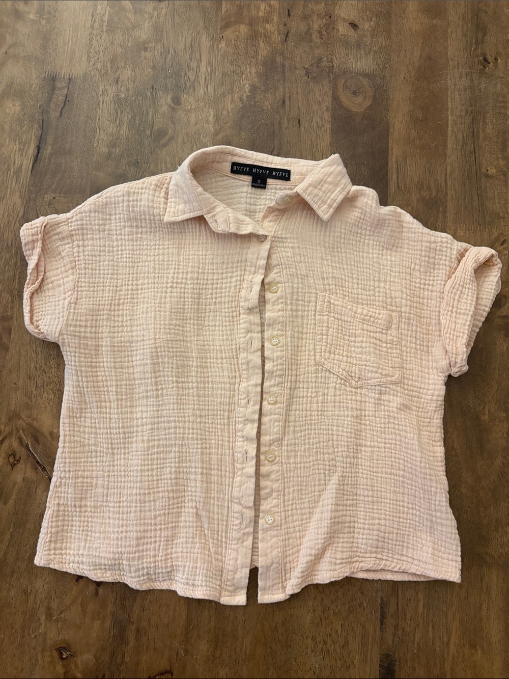 Hyfve 100% cotton Relaxed Short-Sleeve Button-Down in Pale Pink